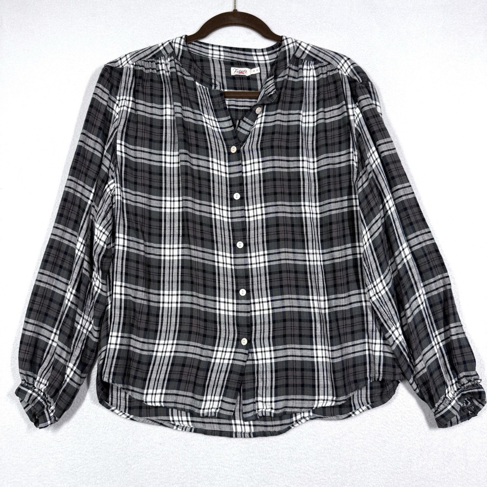 Faherty Top Womens Medium Drift Button Up Linen Modal Blend Peasant Fall Relaxed